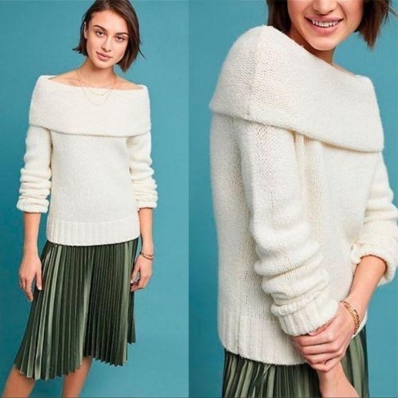 Anthropologie Natalia Off The Shoulder Cream Knit Sweater - Picture 1 of 8